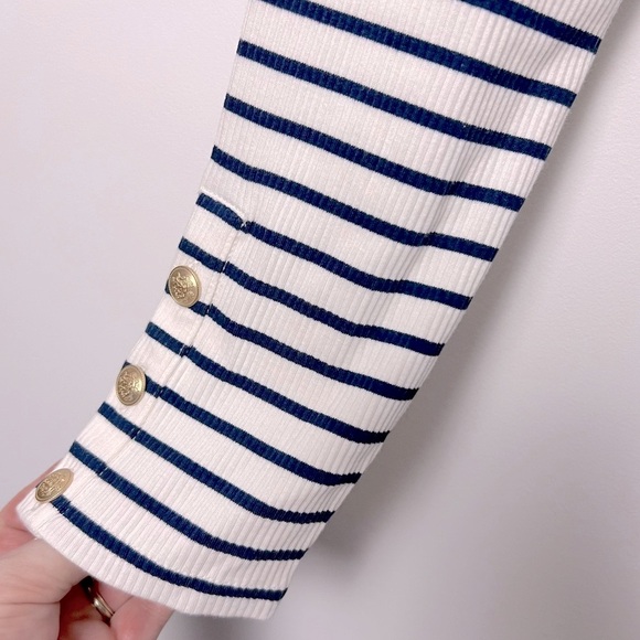 J. Crew Vintage Rib Split Neck T Shirt Stripe Sleeve Buttons Preppy Coastal NEW - Picture 8 of 14